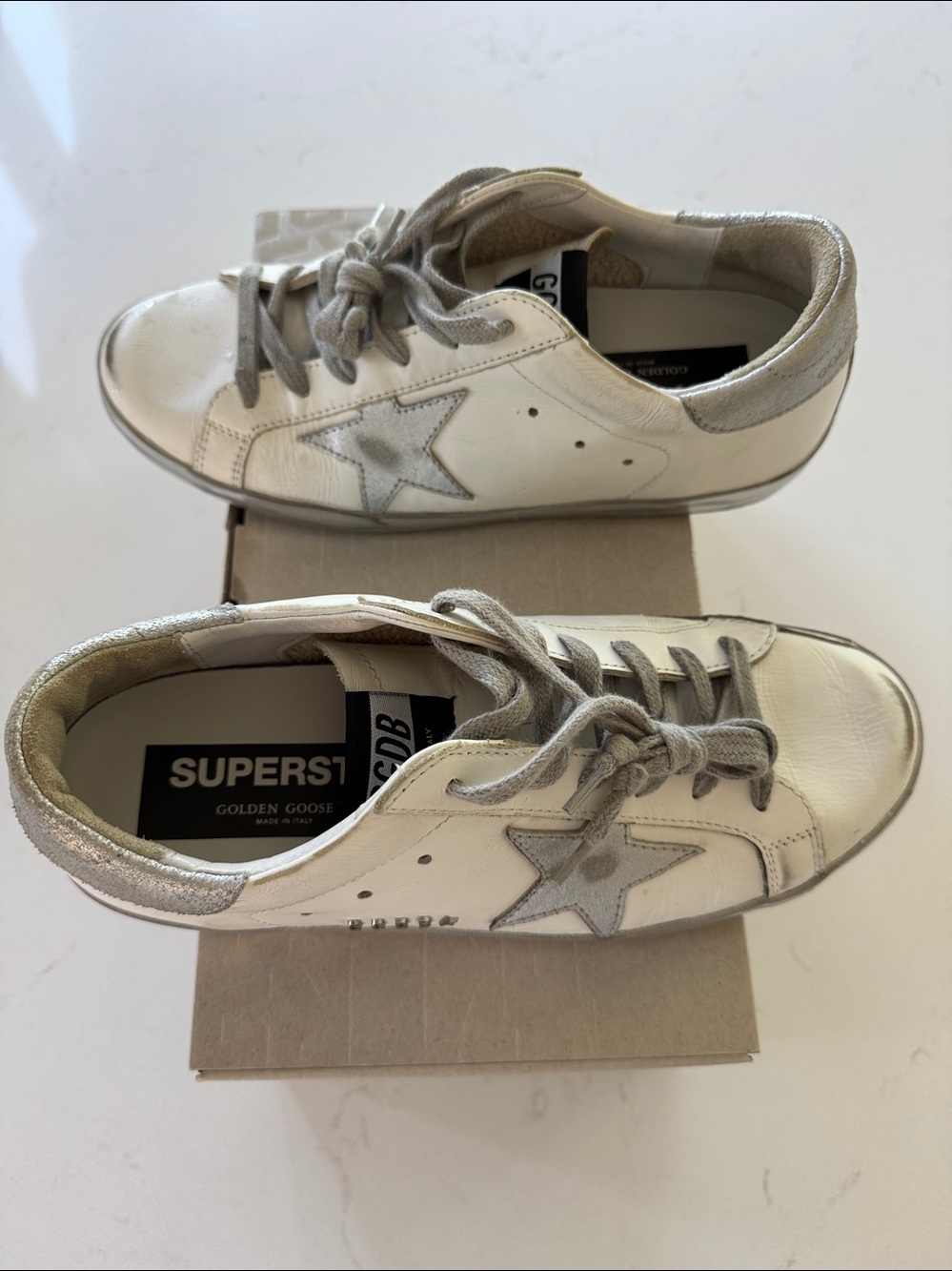 Golden Goose Superstar White Sneakers with Silver Star Sparkle NEW ✨ Sz: 8 38 EU - Picture 2 of 8